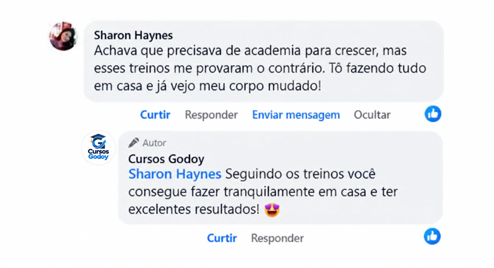 Depoimento de Sharon Haynes com resposta de Cursos Godoy